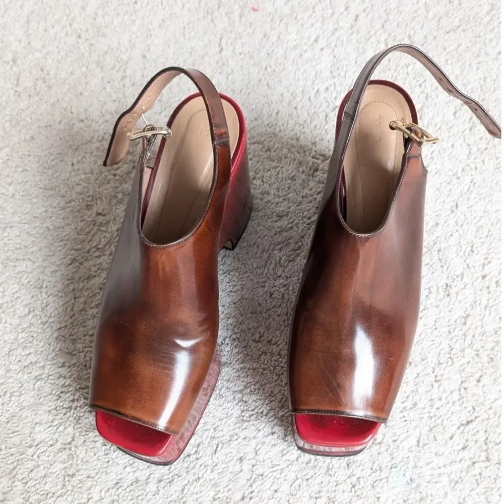 Marni Italy Brown Leather Platform Sandals, size 40 - Picture 2 of 11